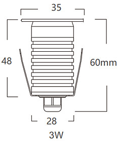 Встроенный глазок 3W 2700K-DC24V15-градусов IP67